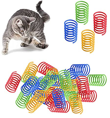 Katzen Frühlingsspielzeug, 20 Stück Buntes Frühlingskatzenspielzeug, Kunststoff Spiralfedern,Interaktives Katzenspielzeug,Spielzeug für Katzen,Hüpfen,Spielen,Training,lustiges Geschenk für Katzen