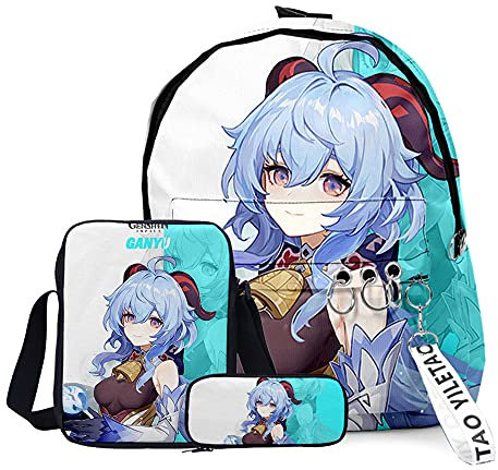 Anime Game Venti Klee Rucksack High School Student Schultasche 3-teiliges Set Rucksack Schultertasche Stifteetui für Teenager Jungen Mädchen, Typ5, 29x40x13cm