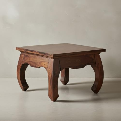 KADIMA DESIGN Sheesham Couchtisch Kanada im Landhausstil, 60x60 cm, handgefertigt, Elegante Opium-Form, pflegeleicht und robust