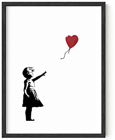 HAUS AND HUES Banksy Mädchen mit Ballon, Wandkunst – Hoffnungsvoller Kunstdruck, Graffiti-Kunst, Wanddekoration für Teenager-Schlafzimmer (schwarzer Rahmen, 30,5 x 40,6 cm)