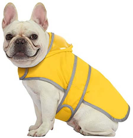 HDE Hunderegenmantel mit klarer Kapuze Poncho Regenjacke für kleine mittelgroße große Hunde Gelb - M