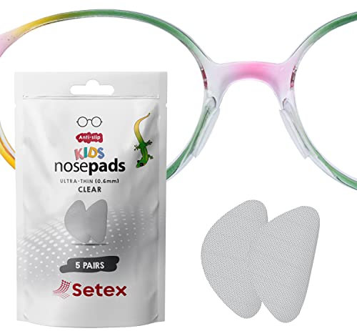 Setex Gecko Grip Kids Nose Pads, Anti Slip Eyeglass Nose Pads (5 Clear Pair) USA Made, Innovative Microstructured Fibers, 0.6mm x 6mm x 10.88mm