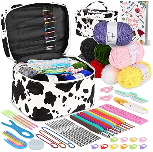 Coopay 61 Stück Häkelnadel Set für Anfänger, Hängend Häkelset mit Wolle, Tasche, Häkelzubehör, Ergonomische Häkelnadeln mit Gummi Griff, Spitze Häkelnadeln, Tragbar Anfänger Häkel Set mit Häkeltasche