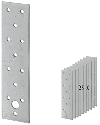 25 x siwitec Lochplatten 240 x 80 mm, Lochblech Montageplatte sendzimir verzinkt, CE-Kennzeichnung, witterungsbeständiger Holzverbinder, Lochblech Stahl für Holzverbindungen, Flacheisen gelocht