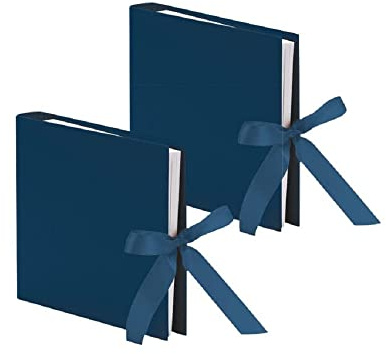 Rössler - Fotoalbum mit Schleife 290 x 290 mm, 2 Ringbücher Navy | Fotobuch zum Selbstgestalten mit weißen Seiten und Ringbindung für Fotos, Erinnerungen und besondere Anlässe
