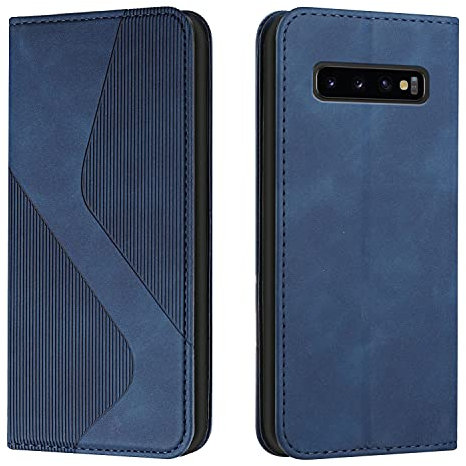 Mo-Somnus Kompatibel mit Samsung Galaxy S10 Hülle, Schutzhülle Samsung S10, Magnet PU Leder Tasche Flip Handyhülle Samsung S10, Klappbar Kartenfächer Samsung S10 Brieftasche Klapphülle (Blau)