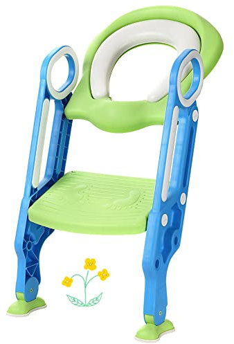 Siège de Toilette pour Enfants Pliable Et Réglable, Siège de Toilette échelle marches avec Marches Larges et Antidérapantes, Lunette de Toilette Rembourré Confortable