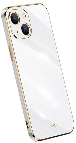 Topme Silikonhülle für iPhone 13 (6.1 Inches), [handyhülle im Goldrand-Stil] - Weiß