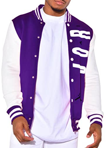 Onsoyours Giacca Uomo da Baseball Manica Lunga Lettera Felpa Varsity Jacket Vintage Giacca da Baseball Casual Cappotto Unisex Bomber Motociclista Giubbotto da Coppia A Viola XL