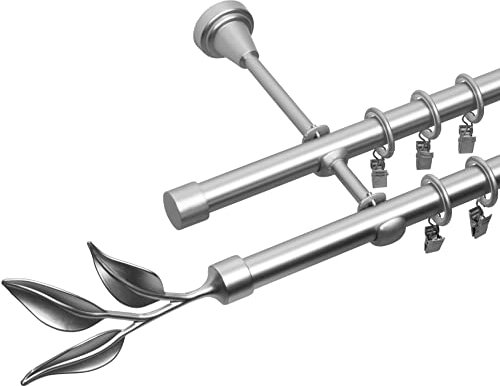 RENA Gardinenstange Vorhangstange 2-läufig - 19 mm - aus Metall - Lautlose Rollen - Komplettset - Chrom Matt 220cm |Bawaro