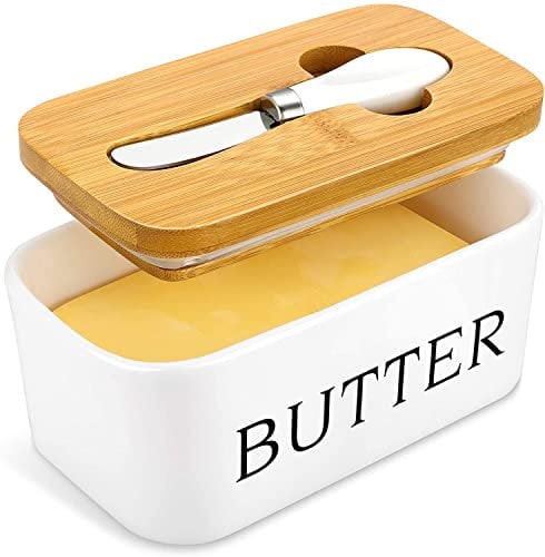 Ceramic Butter Dish with Lid and Knife, 650ML Airtight Butter Keeper with Silicone Sealing, Airtight Butter Dish Butter Holder with Covers, Butter Box Use to Storage Home Made Butter, Nuts and Cheese