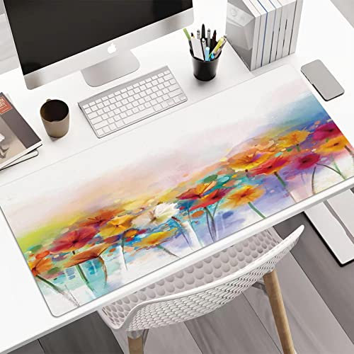 Verlängert Gaming Mouse Pad, Großes XL Mauspad (80x40 cm),Aquarell Blume, Gerbera Bouquet Texturierte Artisan Blütenstand Morph New Pai,Geringe Reibung Verfolgung Oberfläche und Rutschfester Rückseite