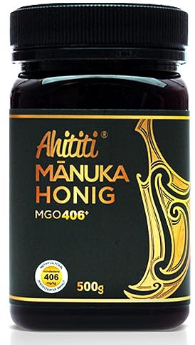 Ahititi Manuka Honig MGO 400+ 500g, versiegelt abgefüllt, hergestellt in Neuseeland mit zertifiziertem Methylglyoxalgehalt, natürlicher Manuka-Honig aus der Manuka-Pflanze, 100% Manuka, vegetarisch