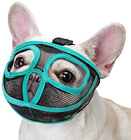 Ohcozzy Maulkorb für Hunde, mit kurzer Schnauze, verstellbar, deckt die Augen nicht ab, Netz-Maulkorb für Bulldogge, zum Beißen, Kauen und Lecken (XL, Grün)