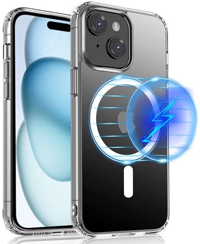 S. Dawezo Magnetische Hülle für iPhone 15 6,1 Zoll, kompatibel mit Magsafe, Stoßfest Militärstandard FallSchutz Handyhülle, Kratzfeste Transparent Hülle für iPhone 15