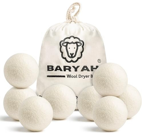BARYAH Wool Dryer Balls,Pack of 8 Natural Fabric Softener 100% Organic Premium XL New Zealand Wool,Reusable,Reduces Clothing Wrinkles and Baby Safe, Saving Energy & Time