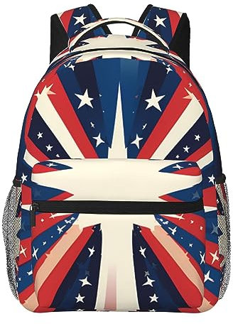 EVANEM Student Seesack, Mode Gedruckt Wasserdicht Casual Rucksack, Bunte Happy Birthday Cupcakes 14 Zoll Laptop Rucksack mit seitlichen Netztaschen für Schule, Arbeit, Reisen, Wandern, Amerikanische