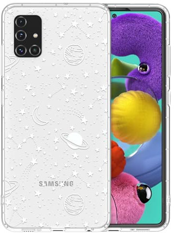 ZTOFERA Durchsichtig Hülle Kompatibel mit Samsung Galaxy A51 4G, Transparent Weiches TPU Handyhülle mit Planeten Sterne Universum Muster Schutzhülle Stoßfest Bumper Cover, Klar mit Weiß Sky
