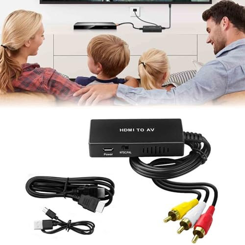 HDMI a AV Adaptador Conversor HDMI a AV, Compatible con la luz azul, Fire Stick, HD PCR, PS3, Xbox 360, Wii, PC, Equipado con CABLE HDMI 1Metro, Cable de Alimentación USB y Cabezal Alimentación