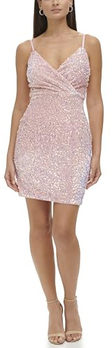 GUESS Damen Velvet Surplice Sequin Mini Dress Kleid, Blush Multi, 46