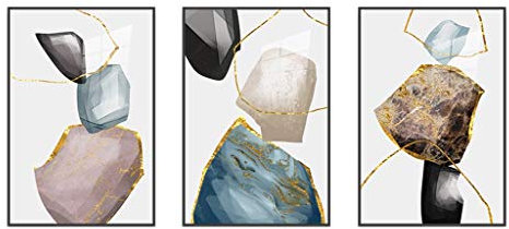 VejiA Triptychon gerahmtes Wandbild Wohnzimmerdekoration Gemälde Abstrakter einfacher Hintergrund Wandbehang Gemälde