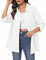 Aottori Camicia Donna Elegante Camicetta con Scollo a V Blusa Oversize Tinta Unita Camicie con Tasche sul Petto Bianco XXL