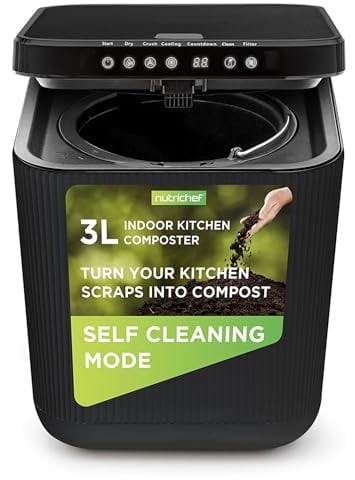 Nutrichef Composteur Cuisine Électrique 3L – Poubelle Compost Cuisine Automatique de Comptoir - Fonctions de Séchage, Broyage et Refroidissement - Gris