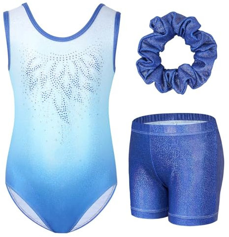 Gogokids Mädchen Drei Teiliges Gymnastikset, Ärmelloser Gymnastikanzug mit Shorts und Haarband, Ballett Tanzender Leotard Gymnastik Outfit mit Funkelnde für Mädchen, Ärmellose Trikots für 5-6 Jahre
