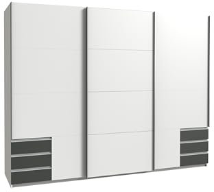 möbelando Schwebetürenschrank >Seattle< in Weiss + Graphit - 270x208x65cm (BxHxT)