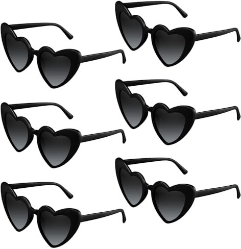 BOUBONI 6/12/24/48 Brillen Herz-Sonnenbrillen Vintage-Herzform Brille Bachelorette Sonnenbrillen für Damen Hochzeitsfeier (6, Black)