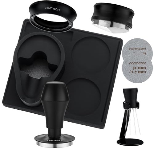 Normcore Kit compatto da barista 7 in 1 da 51 mm: manomissione caffè, strumento di distribuzione, WDT, imbuto dosatore, schermo a disco, tappetino per pressatura, supporto portafiltro, kit essenziale