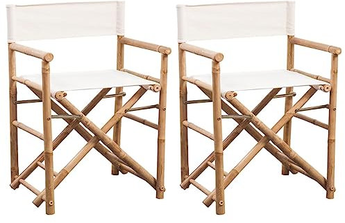 HEFZGDB Klappbarer Regiestuhl 2 STK. Bambus und Canvas Balkonstuhl Loungesessel Sonnenliege Geeignet für den Pool, die Terrasse und die Veranda.