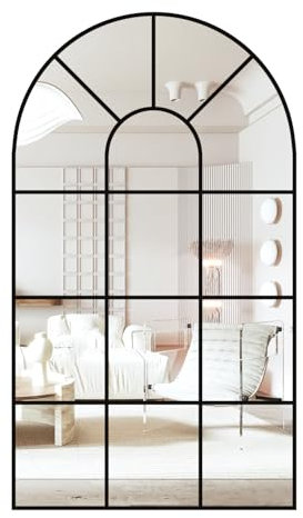CASSILANDO Espejo de Pared para Ventana arqueado, 80 x 50 cm, Espejo Decorativo, Espejo de vanidad para baño, Dormitorio, salón, Cristal de Ventana, Espejo de Granja para decoración de Pared, Negro