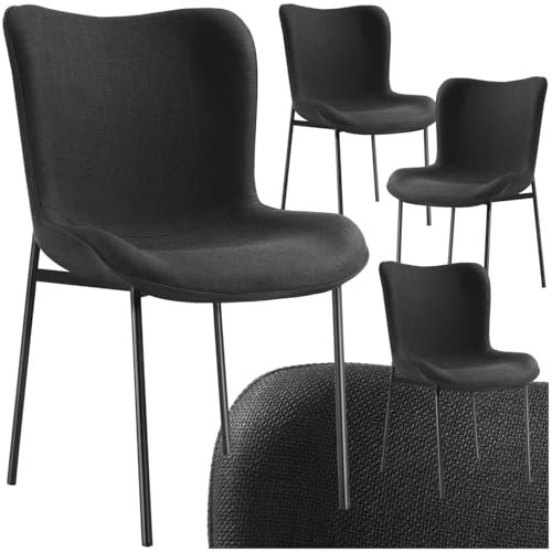tectake® 4er Stuhl Set, Polsterstuhl für Küche, Esstisch, Sessel Schminktisch, Cocktailsessel, Elegante Esszimmerstühle oder Wohnzimmerstühle für edles Dining - Webstoff schwarz/schwarz