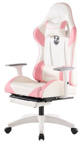 K IKIDO Sedia da gioco, ergonomica, da ufficio, regolabile in altezza, con poggiapiedi, inclinazione di 155°, con poggiatesta e cuscino lombare, per casa e ufficio (rosa)