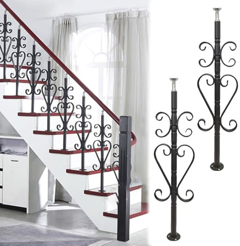 Geländer Innen Außen Treppengeländer Pfosten Treppenbaluster Mit Spiralmuster, 2er-Pack, 85 Cm Hohe Metallspindeln Für Innen- Und Außentreppen, Spindelpfostenhalter Für Dachbodentreppen, Schwarz, Weiß
