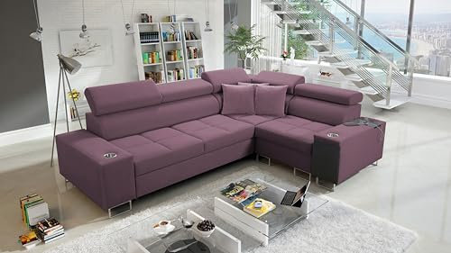 All4All Ecksofa mit Schlaffunktion Margo II 283x207 cm - Schlafsofa mit Bettkasten - Sofa in L-Form - für 4 Personen - Seite rechts - Gewebe - Lila - Modern 26
