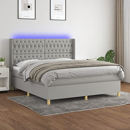 Sufrk Boxspringbett mit Matratze & LED Hellgrau 160x200 cm Boxspringbetten Bett Boxspringbett Bett Mit Matratze Boxspringbett Mit Matratze Stoff - 3139125