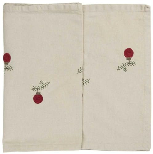 IB Laursen [SA2025/08] Tischläufer Tradition m/Weihnachtskugeln auf Tannenzweigen leinenfarbig B: 30 L: 160