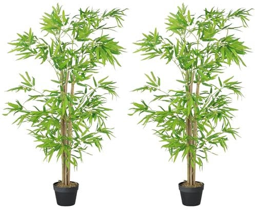 Outsunny Lot de 2 bambous artificiels Hauteur 1,5 m 644 Feuilles denses réalistes Pot Inclus Noir avec Lichen Vert