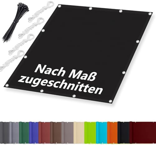 Markise Balkon Ohne Bohren 5.5x6M, Segeltuch Meterware im Viele Größe und Farben, Schattennetz mit ösen inkl Befestigungsseile, UV-Schutz, Wetterfest für Garten Terrasse, Schwarz