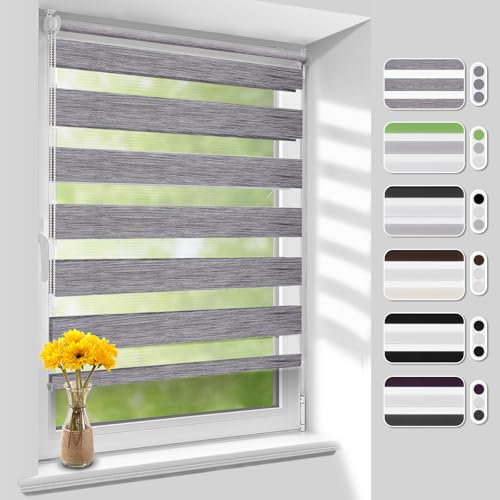 Homland Doppelrollo Klemmfix ohne Bohren B105 x H140 cm(Stoffbreite 100cm) Marmor-grau, Duo Rollo, Rollo Klemmrollos lichtdurchlässig & verdunkelnd, Verstellbar Fensterrollo Sonnenschutz