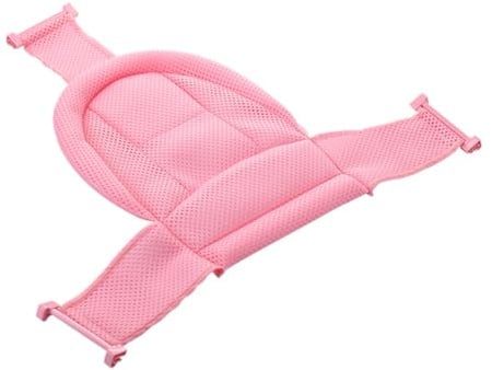 Babybadewannen Ablage mit Anti Rutsch, Verstellbar, Netzkissen | Pp und Mesh Baumwolle, Atmungsaktive Oberfläche, Vier Knöpfe, Rosa, für Zuhause im Badezimmer