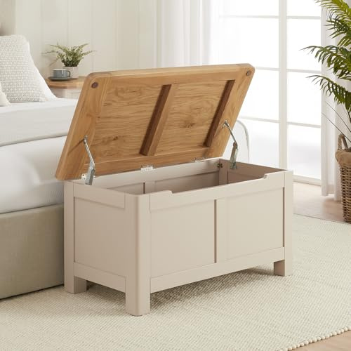 The Furniture Market Marbury Putty Grey | Painted Blanket Storage Box | Solid Wood Bedding Chest | Whitewashed Oak Top | Hallway Boot Bench or Toy Box | Fully Assembled | H 450mm x W 850mm x D 450mm