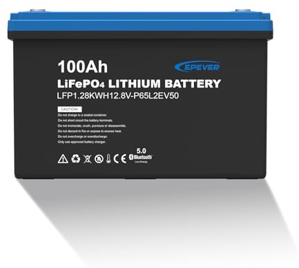 EPEVER Lithium LiFePO4 Batterie 12,8V, 100Ah mit integriertem BMS und APP, Selbstheizung unter 0°C, A-Klasse LiFePO4-Zellen, Geeignet für Wohnmobile, Boote, Camping, Wohnwagen, Energiespeicher