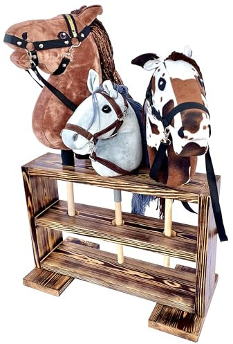 H-HORSE Steckenpferdständer aus Holz - Hobby Horse Holzständer für 3 Steckenpferde, Robuster und Stabiler Halter - Ständer Gebrannt