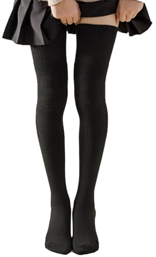 FOSDICK 80cm Extra Long Black Thigh High Socks, Thigh Highs Over The Knee Scrunch Socks for Womens Girls Leg Warmer Stockings Boot Sock