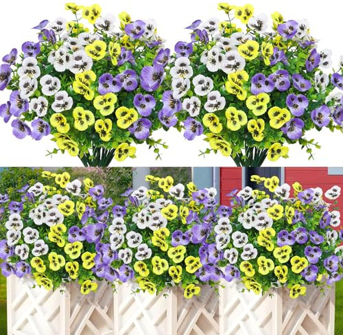 DEMIUKO 9 racimos de flores artificiales para exteriores, resistentes a la intemperie, para balcón, plantas artificiales, seda, flores falsas, ramo para colgar en la jardinera, jardín, ventana