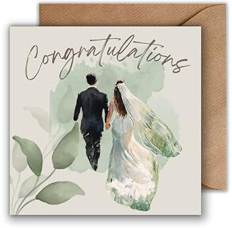 WBdesignz Elegante Hochzeitskarte – quadratisch – „Congratulations“ im Aquarell-Stil – stilvolle Karte zur Hochzeit mit Brautpaar-Motiv – Grußkarte für Braut & Bräutigam