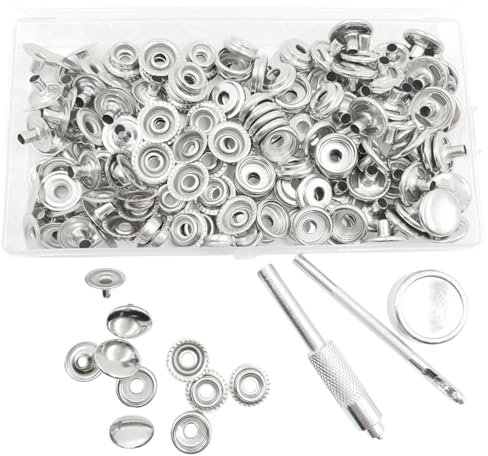 240 Stück Druckknopf Set,15mm Druckknöpfe Metall,Druckknöpfe Ohne Nähen,Kleidung Druckknopf,Snap Button Edelstahl mit Fixierwerkzeug für Kleidung Jeans Leder Handtasche DIY Handwerk